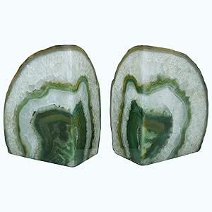 Nature's Decorations Agate Bookends - A Quality Green Geode Book Ends with Rubber Bumpers for Shelves, Office, Home Decor, Heavy Duty Cute Stone Bookend Pair for Decoration (6-8 LB) Shelves Office, Green Geode, Geode Bookends, Agate Bookends, Decorative Bookends, Crystal Pattern, Office Home Decor, Book Ends, Agate Geode