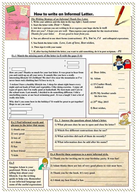 How to write an Informal Letter - English ESL Worksheets for distance learning and physical classrooms Informal Letter Writing, Informal Letter, Letter Writing Format, English Letter Writing, Letter Writing Worksheets, Paper Writer, Teaching English Grammar, Ielts Writing, Writing Strategies