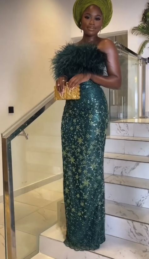 Aso Ebi Bridesmaid Dress, Aseobi Design 2023, Aso Ebi Jumpsuit, Nigerian Wedding Guest Outfit, Asoebi Styles Lace With Feathers, Nigerian Wedding Guest, Asoebi Lace Styles Classy 2022, Trending Aso Ebi Lace Styles 2022, Aso Ebi Styles 2022