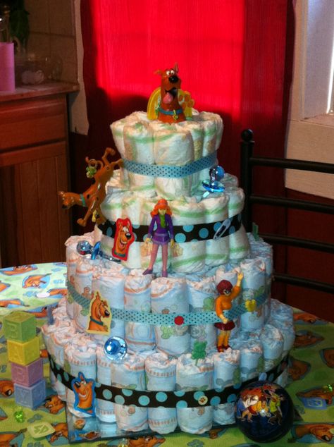 Scooby Doo diaper cake my friend Pj and I made Scooby Doo Gender Reveal Ideas, Scooby Doo Gender Reveal, Scooby Doo Nursery, Scooby Doo Baby Shower Ideas, Scooby Doo Nursery Ideas, Scooby Doo Nursery Theme, Scooby Doo Third Birthday, Scooby Doo Smash Cake, Scooby Doo Crib Bedding