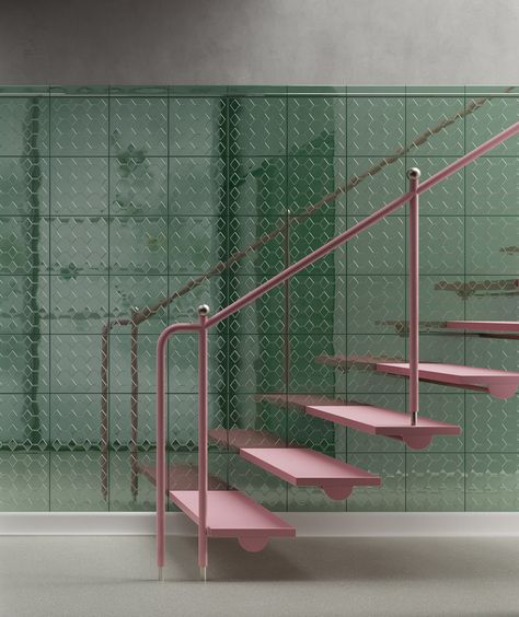 Tale of Tiles by Marcante-Testa | Showrooms Interior Staircase, Stairs Architecture, Stair Case, Staircase Railings, Interior Stairs, Stair Railing, Staircase Design, Stairs Design, Apartment Design