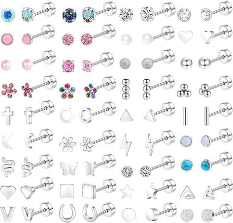 Amazon.com: SONNYX 36 Pairs Titanium Surgical Steel Flat Back Stud Earrings for Women Men 20G Tiny Cartilage Earrings Hypoallergenic Flatback Earrings Small Stud Earrings Set for Multiple Piercing Jewelry: Clothing, Shoes & Jewelry Helix Piercing Jewelry, Small Stud Earrings, Earrings Butterfly, Earrings Star, Flat Back Earrings, Ball Earrings, Tiny Studs, Tiny Earrings, Heart Stud Earrings