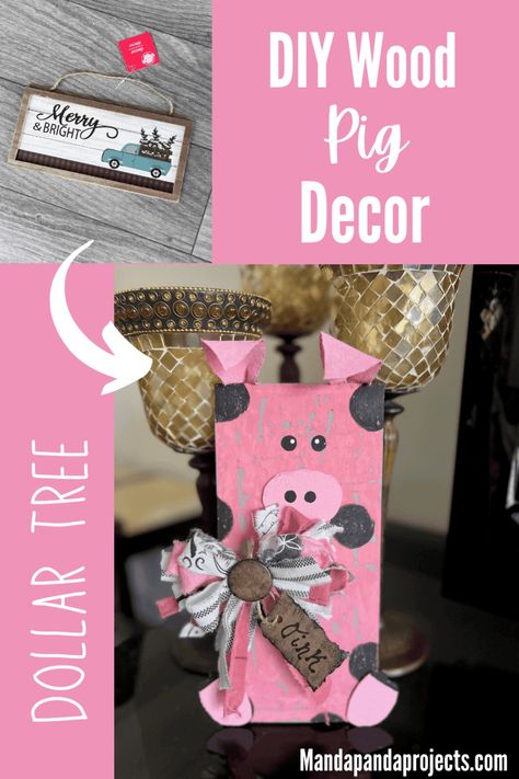 Oink! Oink! Come see how I made this adorable DIY Wood Pig Decor with just a few affordable supplies. This cutie pig with his chippy background and big messy bow is the perfect addition to your DIY farmhouse crafts and decor. Diy Farmhouse Crafts, Valentines Day Crafts, Wood Pig, Grandma Crafts, Pig Crafts, Free Printable Crafts, Pig Decor, Farmhouse Crafts, Rooster Decor