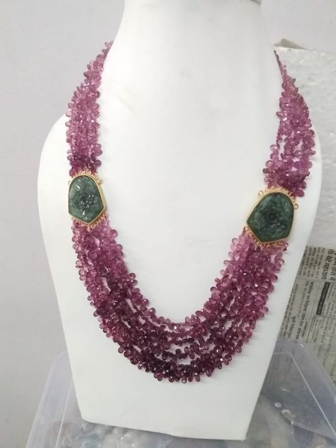 Ruby Beads Jewellery Indian, Poosala Haram, Beads Jewelry Indian Gold, Pearls Chains, Collar Rosa, Jewelry Ruby, Necklace Emerald, Multi Strand Beaded Necklace, Beads Mala