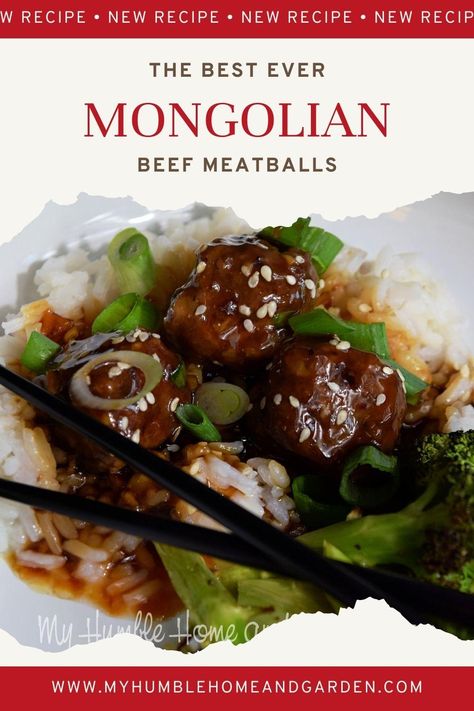 Here's another delicious recipe for ground beef. Your family will enjoy these Mongolian beef meatballs with a shiny, sweet, spicy sauce. Mongolian Beef Meatballs, Recipe For Ground Beef, Meatballs With Rice, Sweet Spicy Sauce, Meatballs And Rice, Mini Dessert Recipes, Mongolian Beef Recipes, Humble Home, Mongolian Beef