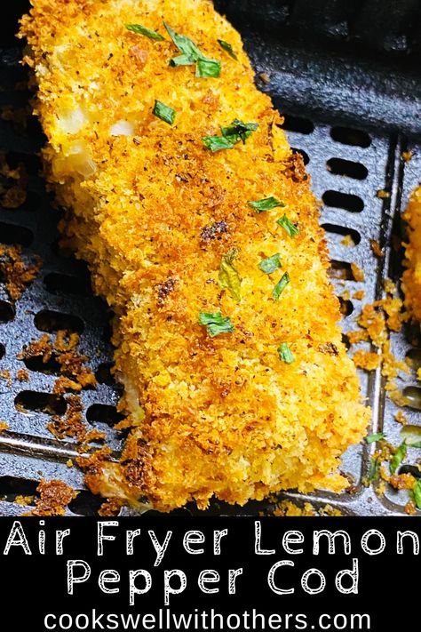 crispy air fryer fish Lemon Pepper Cod Air Fryer, Pacific Cod Recipes Air Fryer, Cod Recipes Air Fryer, Lemon Pepper Cod, Air Fryer Cod Recipe, Cod Recipe, Pepper Recipes, Air Fryer Fish, Food Decorating