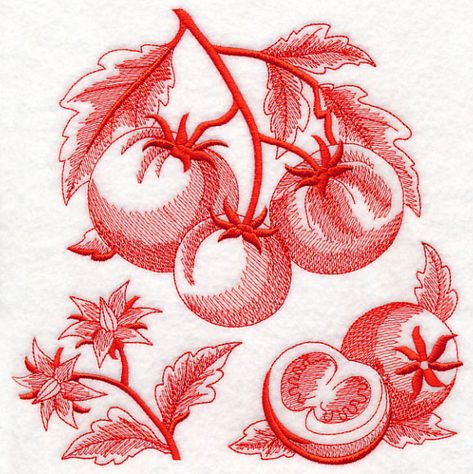 Tomato Botanical (Toile) design (M9056) from www.Emblibrary.com Fruit Medley, Toile Design, Embroidery Digitizing, Embroidery Library, Main Page, Fresh Look, Embroidery Patches, Digital Embroidery, Custom Embroidery