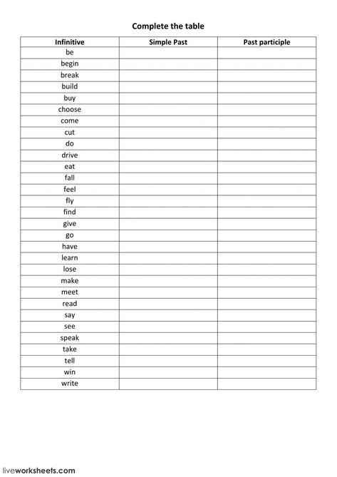 Verb forms test - Interactive worksheet Three Forms Of Verb, English Exam Papers, Teaching Verbs, All Verbs, English Grammar Quiz, Verb Practice, Tenses English, English Grammar Exercises, Regular And Irregular Verbs