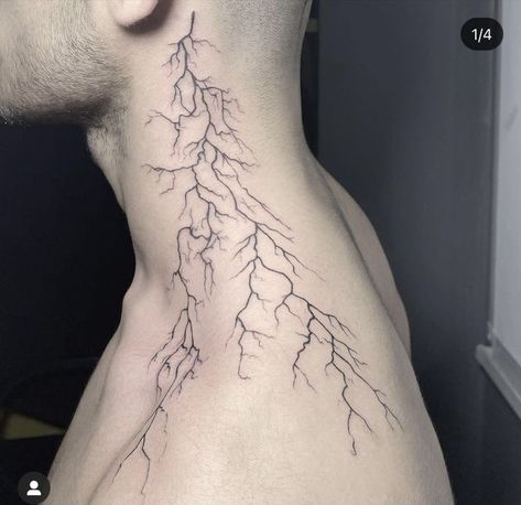 Lightning Bolt Neck Tattoo, Lightning Neck Tattoo, Lighting Tattoo Shoulder, Tattoos Lightning, Blitz Tattoo, Lightning Bolt Tattoo, Emo Tattoos, Lightning Tattoo, Bolt Tattoo