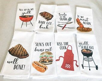 Custom Coffee Mugs and Funny Kitchen Towels by DoTakeItPersonally Bbq Sayings, Funny Kitchen Towels, Funny Housewarming Gift, Funny Tea Towels, Bbq Gifts, Cousin Gifts, Zero Waste Gifts, Unique Anniversary Gifts, Grilling Gifts