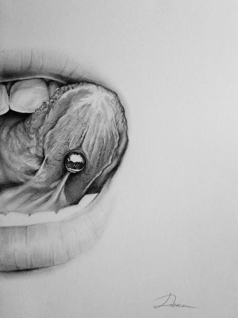 Piercings Drawing, Piercing Decoration, Piercings Tongue, Tongue Piercings, Tree Drawings Pencil, Art Sketches Pencil, Tongue Piercing, Pencil Sketch, Tattoos And Piercings