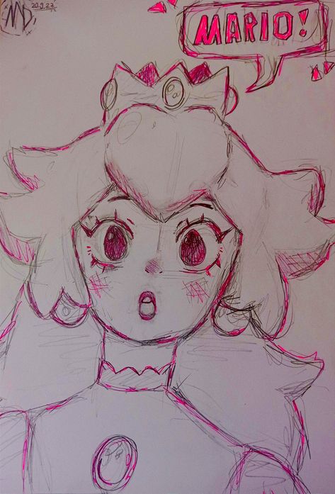 Princess Peach Sketch Art, Princess Peach Fanart Cute, Princess Peach Drawing Easy, Princess Peach Sketch, Princess Peach Drawing, Princess Peach Fanart, Peach Sketch, Peach Fanart, Mario Drawing