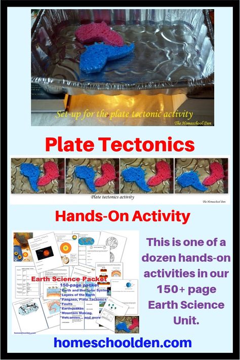 Plate Tectonics Hands-On Activity - Earth Science Unit  This is one of more than a dozen hands-on activities we did as we studied Earth Science.  This unit covered the layers of the Earth, Pangaea, plate tectonics, faults, earthquakes, volcanoes and more!  #homeschoolden #platetectonics #platemovement #earthscienceunit #earthsciencecurriculum #homeschoolcurriculum #homeschooling Pangea Activities, Tectonic Plates Activities, Earth Science Activities, Layers Of The Earth, Earth Science Lessons, Homeschool Science Curriculum, Plate Movement, Middle School Activities, Interactive Science