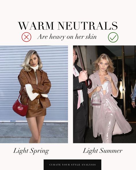 A Light Spring VS Light Summer comparison of Elsa Hosk 🤍 . #coloranalysis #colouranalysis #coloranalyst #lightsummer #lightspring #elsahosk Soft Summer Outfits Color Palettes, Spring Outfits Color, Light Summer Style, 2025 Summer, Color Seasons, Style Analysis, Colour Analysis, Colorful Palette, Soft Spring