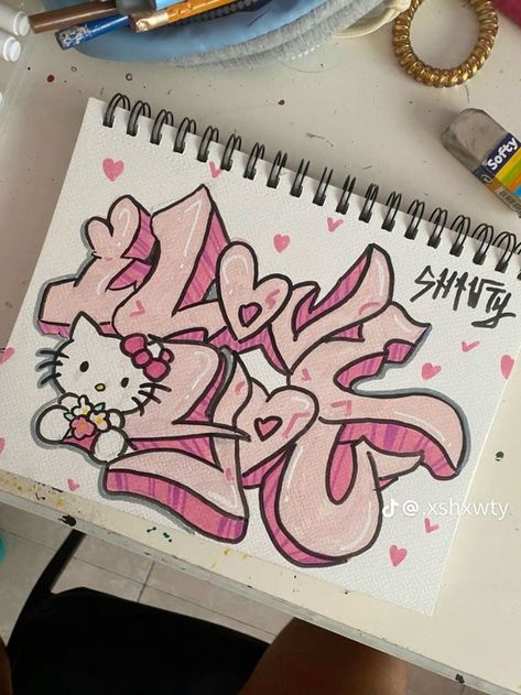 Art Ideas Graffiti, Hello Kitty Drawing Aesthetic, Easy Graffiti Drawing Ideas, Drawing Ideas Hello Kitty, Easy Graffiti Art, Hello Kitty Draw, Easy Aesthetic Drawings, Easy Drawings Aesthetic, Drawings With Pen