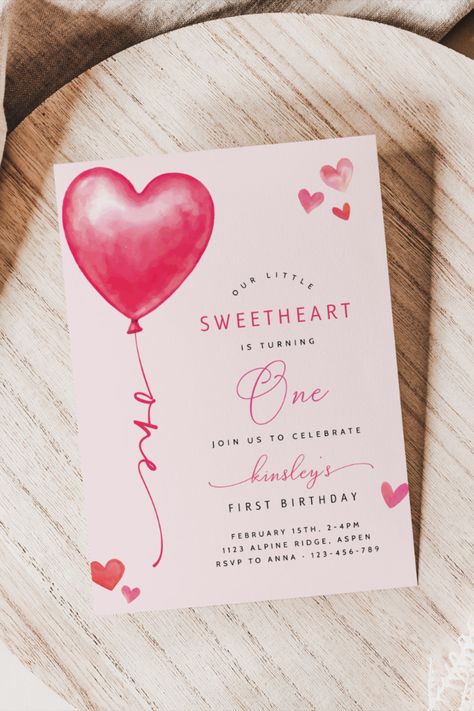 Our Little Sweetheart Is Turning One Birthday Invitation Template, Valentine's Birthday Invite, Girl First Birthday February Birthday Invite, Valentine's Birthday, Our Little Sweetheart Is Turning One, Girl First Birthday February, Heart Theme First Birthday, Valentines Day Birthday, First Birthday Decor, Second Birthday Decor, Third Birthday Decor, Girl Birthday Decor, Valentine's Day Theme Birthday, Pink Hearts Birthday Theme | NIKI PRESS DESIGNS Love First Birthday Theme, One Year Old Birthday Party Girl February, Heart Theme First Birthday, Valentines Themed First Birthday, First Birthday Girl February Themes, Sweetheart First Birthday Girl, Valentine 1st Birthday Girl, Our Little Sweetheart Is Turning One, February 1st Birthday Ideas Girl