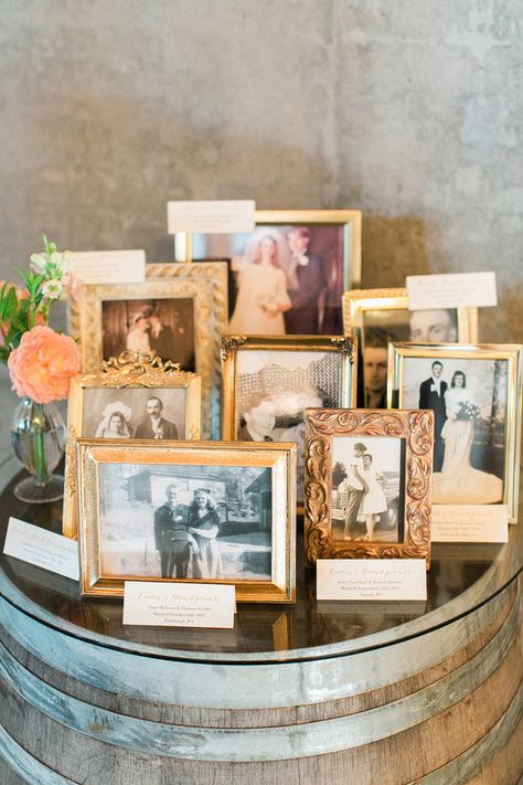 Family Wedding Decoration, Vintage Wedding Photo Display, Wedding Photos Displayed At Wedding, Family Wedding Photo Table At Wedding, Vintage Wedding Memorial Table, Wedding Decor With Pictures, Vintage Frame Wedding Decor, Framed Wedding Photos Of Family At Wedding Display, Old Wedding Photos At Wedding