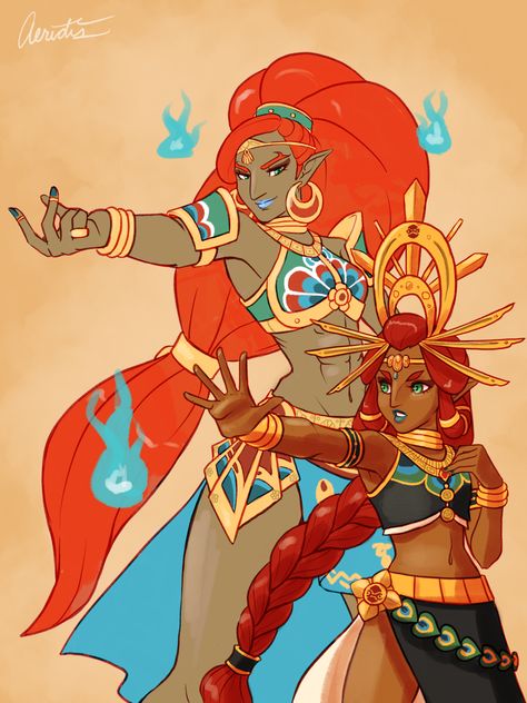 I get a warm feeling each time I view this picture. Riju with her very much missed mother.. Urbosa Wallpaper, Loz Wallpaper, Riju Botw, Hyrule Castle, Princesa Zelda, Legend Of Zelda Memes, Zelda Botw, Hyrule Warriors, Link Zelda