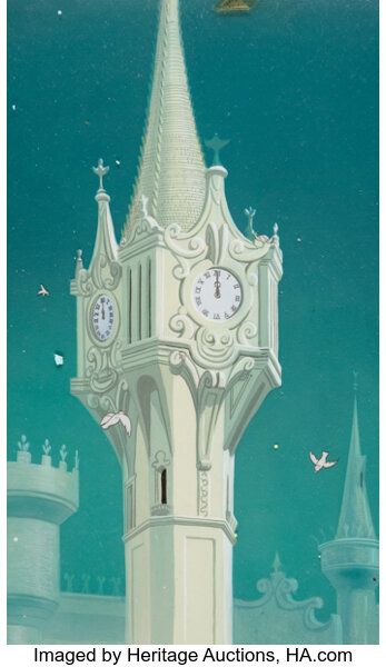 Cinderella Clock Tower, Clock Tower Aesthetic, Clock Tower Drawing, Cinderella Birds, Dreamland Aesthetic, Cinderella Background, Cinderella Clock, Cinderella Design, Cinderella Prom