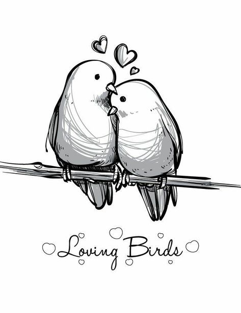 Love Birds Drawing, Valentine Drawing, Valentines Day Drawing, Wallpaper Iphone Lucu, Bird Coloring Pages, Desen Anime, Love Bird, St Valentin, Trik Fotografi