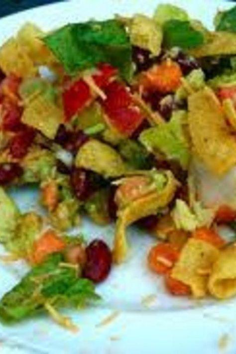 Frito and Bean Salad Frito Salad With Catalina Dressing Ranch Style Beans, Frito Salad With Catalina Dressing, Taco Salad Catalina Dressing, Frito Salad, Catalina Salad, Vegetarian Taco Salad, Ranch Style Beans, Catalina Salad Dressing, Catalina Dressing