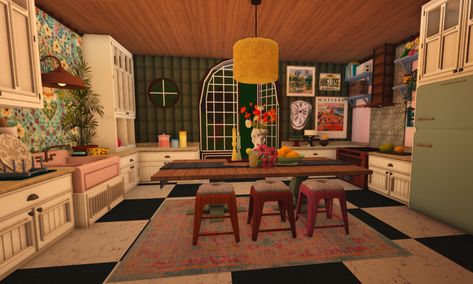 Bloxburg Decals Codes Colorful, 60s Bloxburg House, Bloxburg Colorful House, 2000s Bloxburg House, Bloxburg 70s House, Hippie Bloxburg House, Colorful Bloxburg House, 70s House Exterior, Bloxburg Inspiration