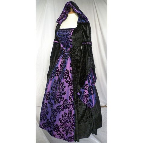 Black and purple hooded dress, medieval gown, pagan costume,... ($155) ❤ liked on Polyvore featuring costumes, renaissance costumes and renaissance halloween costume Hooded Wedding Dress, Purple Medieval Dress, Handfasting Dress, Purple Gothic, Medieval Gown, Purple Wedding Dress, Purple Gowns, Halloween Custom, Medieval Dress