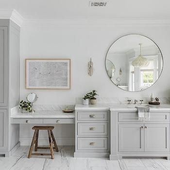 Dual Vanity With Drop Down Makeup Counter Design Ideas Primary Bathroom Design, Bathroom Design Wood, Salt Interiors, Large Floor Tiles, Organic Modern Bathroom, Vanity Space, Pure Salt Interiors, Beautiful Master Bathrooms, Vintage Style Bathroom