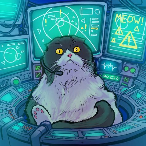 Uh oh its mission cat-trol! Harley the Cat! @eatdrinkcat #spacecat #missioncontrol . . . #space #cat #spaceship #science #catronaut… Cat In Space, Schrodinger's Cat Art, Astronaut Cat Wallpaper, Cats On Synthesizers In Space, Cats In Space Art, Cat Tat, Computer Nerd, Computer Humor, Cyberpunk Style