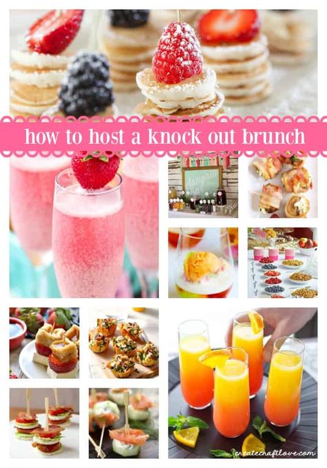 Over 50+ ideas of how to throw a knock out brunch! Breakfast Bridal Shower Ideas, Champagne Brunch Ideas, Brunch Buffet Ideas, Brunch Ideas For A Crowd, Easter Brunch Buffet, Graduation Brunch, Brunch Party Recipes, Easter Brunch Menu, Bridesmaid Brunch