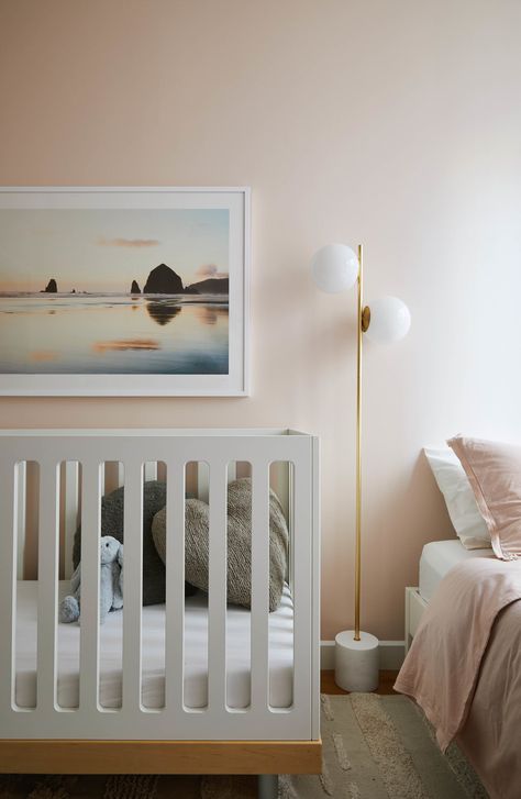 Pale Peach Nursery, Wing It Clare Paint, Peach Colored Nursery, Pale Peach Paint Color, Nursery Paint, Peach Nursery, Girl Nurseries, Nursery Paint Colors, Art Deco Colors