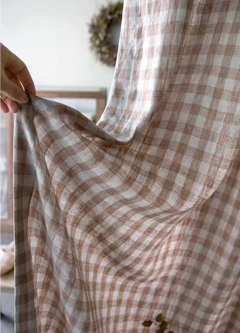 Maine Bathroom, Plaid Drapes, Checkered Curtains, Bedroom Textiles, Linen Curtains Kitchen, Gingham Curtains, Curtains Farmhouse, Check Curtains, Brown Gingham