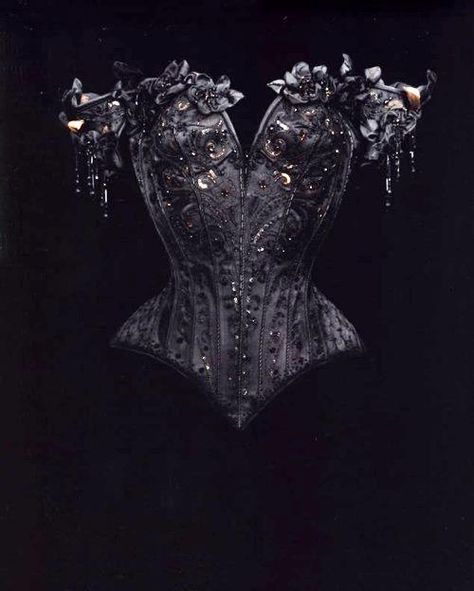 Designer: I LOVE MR. PEARL  Photographer: Michael James O'Brien  Image reposted from Dark Beauty Magazine. Black embellished overbust Gothic style corset top Mr Pearl, Corset Steampunk, Dark Beauty Magazine, Corset Fashion, Corset Bustier, Corsets And Bustiers, Black Corset, Dark Beauty, Fantasy Fashion