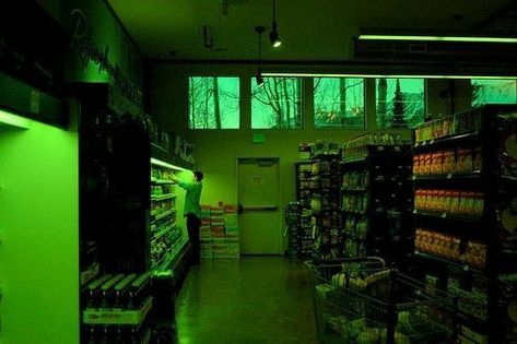 that aesthetic crack - green is growin - Wattpad Dani California, Dark Green Aesthetic, Slytherin Aesthetic, Cinematic Photography, Dark Night, Green Aesthetic, Green Light, Neon Green, Grocery Store