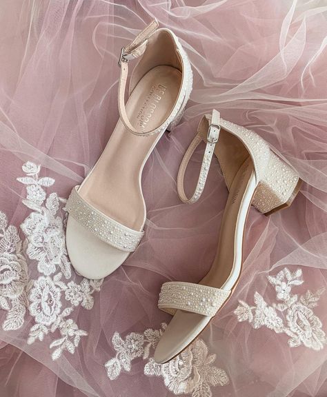 Pearls are a bride's best friend! Beautifully bridal, but lovely for all occasions, these low block heel sandals are covered in iridescent pearls to make your walk down the aisle extra special | #weddingshoes #blockheels #weddingheels #weddingblockheels | Style KAYA | Shop this style and more wedding shoes at davidsbridal.com Wedding Shoes Bride Low Block Heel, Bridal Low Heels, Low Bridal Heels, Wedding Heels Closed Toe, Small Heel Wedding Shoes, Wedding Shoes Block Heel, Block Heels Wedding, Comfy Wedding Shoes, Bridal Shoes Low Heel