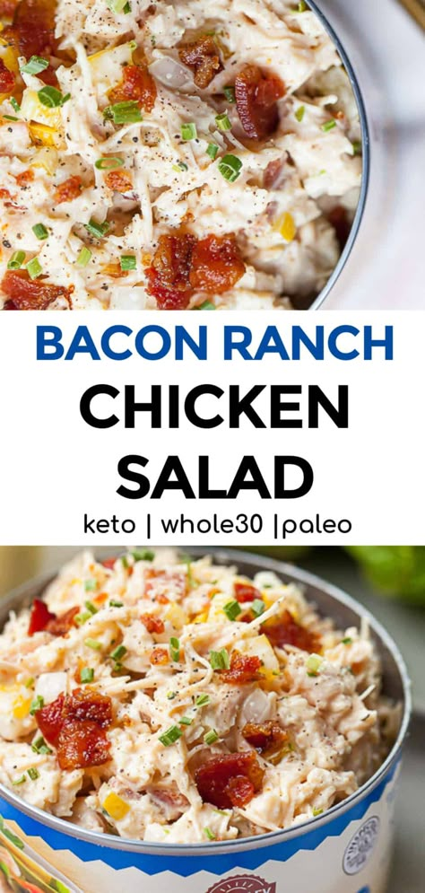 Bacon Ranch Chicken Salad, Chicken Salad Keto, Ranch Chicken Salad Recipe, Ranch Chicken Salad, Bacon Ranch Chicken, Can Chicken Recipes, Chicken Salads, Ranch Salad, Shredded Chicken Recipes