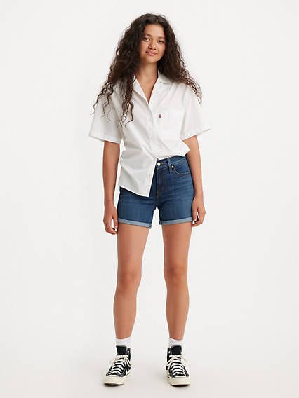 Sun's out, legs out. Designed with an easy slim fit and a hint of stretch, these Mid-Length Shorts are just what you need to get ready for the warm days ahead in style. Bring it on, summer. An easy-to-style warm-weather essential Cut with a slim fit in denim fabric This garment is crafted with ECOVERO™ which is derived from certified renewable wood sources Light Wash Levis, 501 Shorts, Mid Thigh Shorts, Mid Length Shorts, Emma Chamberlain, Denim Fabric, Women's Shorts, Mid Length, Warm Weather