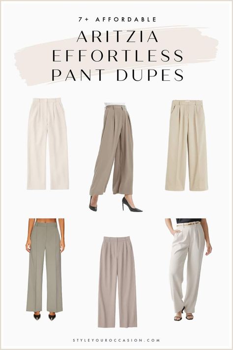 I've tried & tested the best Aritzia Effortless pant dupes. If you love the Aritzia aesthetic and want the same style for less you need to see this list! Create an Aritzia-inpired outfit on a budget with these chic trousers. Aritzia Effortless Pant, Aritzia Aesthetic, Aritzia Outfit, Effortless Pant, Chic Trousers, Casual Attire For Women, Wide Leg Pants Outfit, How To Look Expensive, Aritzia Pants