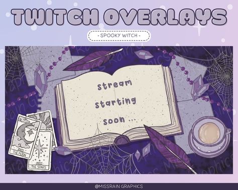 Spooky Twitch Overlay, Witch Twitch Overlay, Purple Stream Overlay, Streaming Starting Soon, Stream Overlay Ideas, Twitch Starting Soon Screen, Cute Twitch Overlay, Starting Soon Screen, Stream Starting Soon