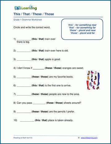 Google Image Result for https://www.k5learning.com/worksheets/grammar/grade-1-this-that-these-those-a.gif Speech Worksheets, Esl Materials, English Activity, Kids Worksheet, Good Study Habits, Adjective Worksheet, Free Kindergarten Worksheets, English Grammar Worksheets, 1st Grade Worksheets