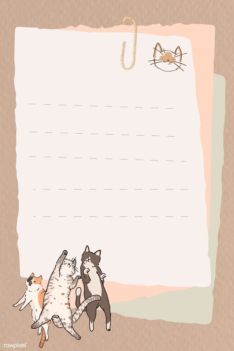 Cat lover pattern lined note paper template vector | premium image by rawpixel.com / Adj Note Paper Template, Memo Template, Writing Paper Printable Stationery, Notepaper, Note Writing Paper, Writing Paper Printable, Cat Frame, Cat Background, Cat Doodle