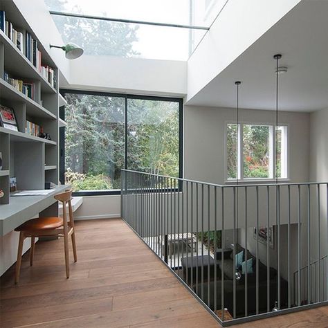 Studio McLeod on Instagram: "Our client's goal was for a light filled home with living spaces connected over two floors.  A double height space unites the kitchen and living rooms, while flooding the floors below with natural light and adding an all important sense of drama. 📸 @_lawrencecarlos" Double Height Space, Camden Road, Garden Flat, Double House, Double Height, Villa Plan, Best Flats, Study Areas, Riyadh