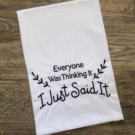 Embroidered Kitchen Tea Towel! - Funny Kitchen Sayings - Durable Kitchen Towel Funny Dish Towel Sayings, Funny Kitchen Sayings, Embroidered Tea Towels, Kitchen Sayings, Plastic Mixing Bowls, Fun Phrases, Funny Towels, Funny Tea Towels, Stacking Bowls