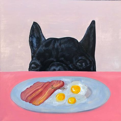 French Bulldog Art Painting, Animal Portraits Painting, Bodypositive Art, English Lunch, Breakfast Painting, French Bulldog Illustration, Dogs Portraits, Funny Dog Art, Dog Illustration Art