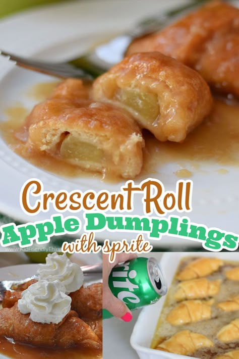 It's such a fun fall dessert that is so yummy! Sprite makes a delicious caramel sauce that is perfect for fall. A hit with everyone! Pumpkin Cream Cheese Crescent Roll Dumplings (easy Dessert), Cresent Roll Apple Dumplings With Sprite, Sprite Apple Dumplings, Apple Dumplings With Crescent Rolls 7up, Apple Dumplings With Sprite, Crescent Roll Apple Dumplings Sprite, Cresent Roll Apple Dumplings, Fall Quiche, Hot Apple Dumplings