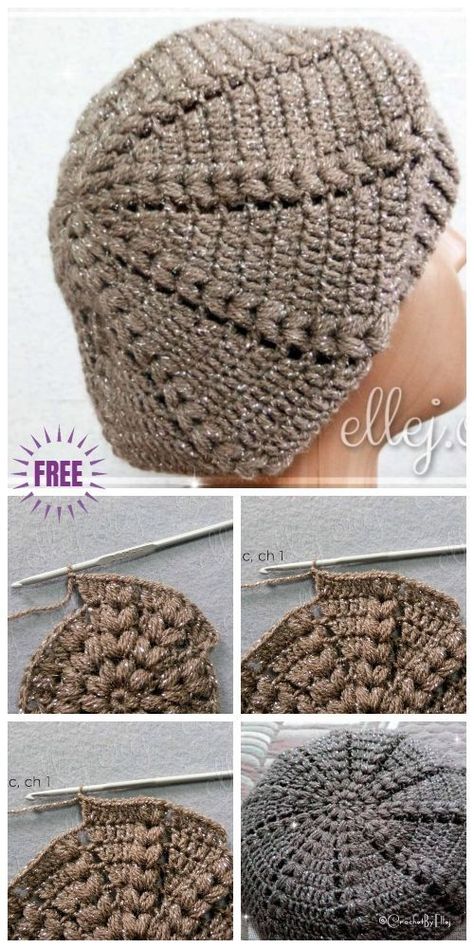 Crochet Sunburst, Crochet Beret Pattern, Pola Topi, Beret Pattern, Easy Crochet Hat, Hat Patterns Free, Crochet Beret, Crochet Easy, Crochet Hat Free