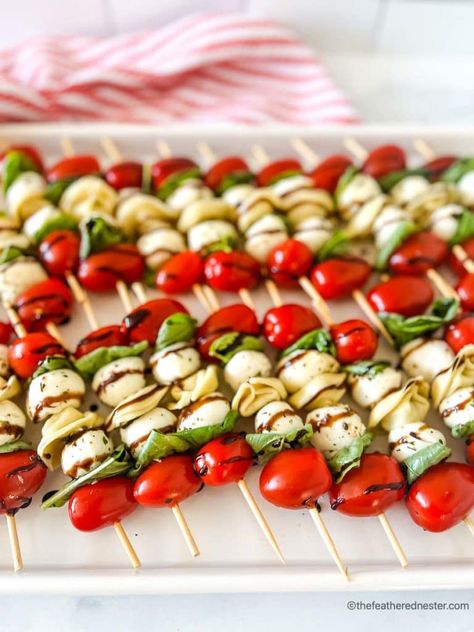 Caprese Skewers With Tortellini, Skewer Board, Appetizer Skewers Cold, Caprese Pops, Tortellini Appetizer Skewers, Tortellini Skewers Appetizers, Tortellini Kabobs, Tortellini Appetizer, Skewers Appetizers