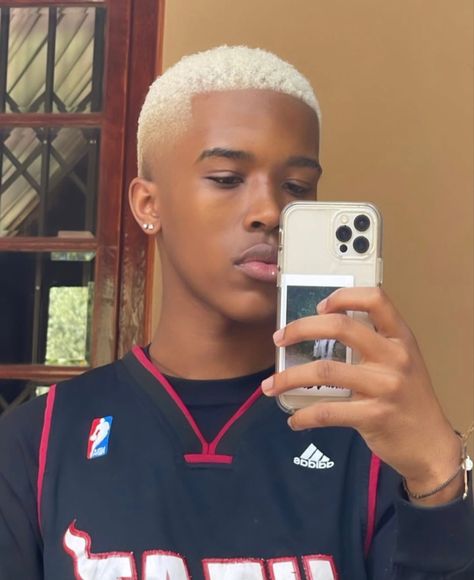 Hair Color For Dark Skin Men, White Dyed Hair Men, Short Hair Dye Ideas Men, Short Dyed Hair Men, Grey Hair Black Man, Black Men Hair Colour, Platinum Blonde Hair Men, Boys Dyed Hair, Black Men Hair