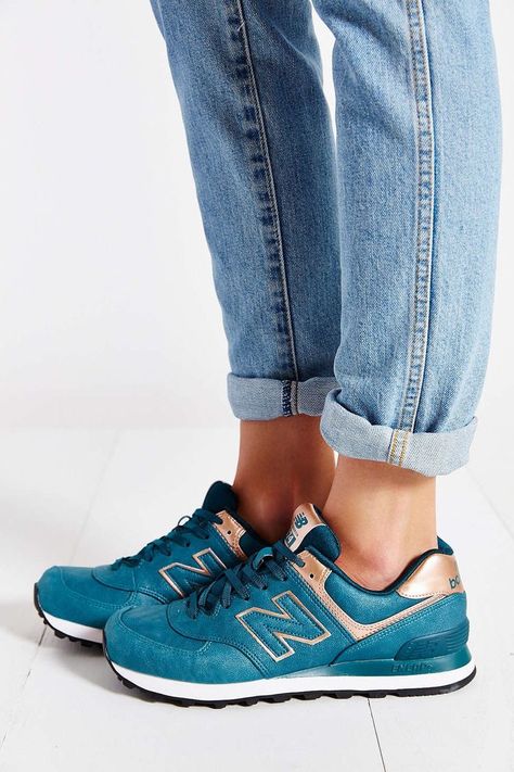 Turquoise & Gold New Balance Latest Shoe Trends, New Balance 574, Valentino Shoes, Cool Ideas, New Balance Sneakers, New Balance Shoes, Fashion Mode, Gucci Shoes, Shoe Lover