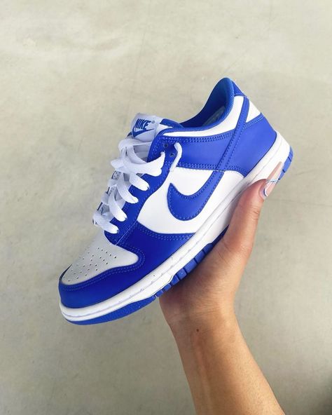 Racer Blue Dunks, Blue Dunks, Royal Blue Sneakers, Pretty Sneakers, Shoes For School, Pretty Shoes Sneakers, Shoe Wishlist, Cute Nike Shoes, Cute Sneakers